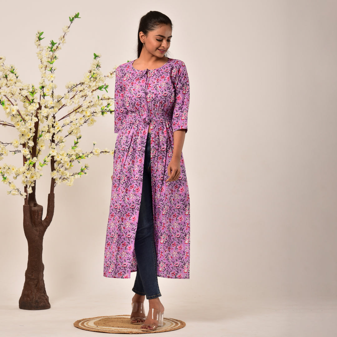 Purple Side and Front Slit Cotton Longline Maxi Top