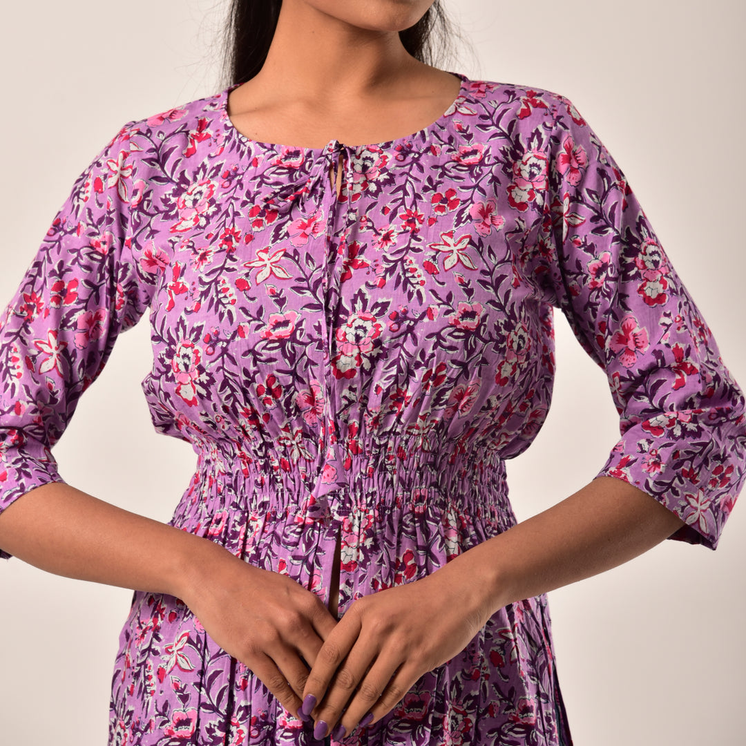 Purple Side and Front Slit Cotton Longline Maxi Top