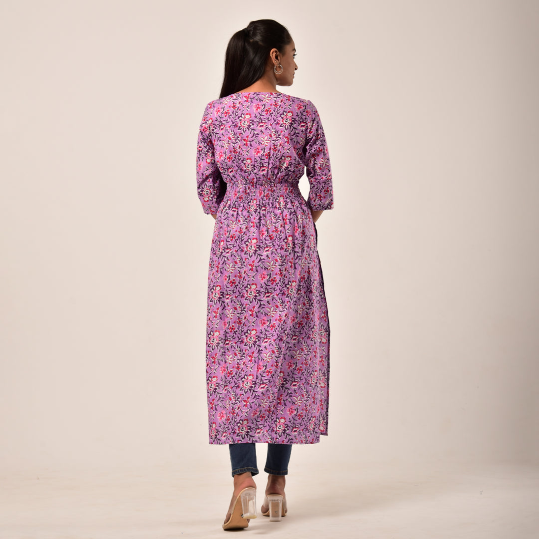 Purple Side and Front Slit Cotton Longline Maxi Top