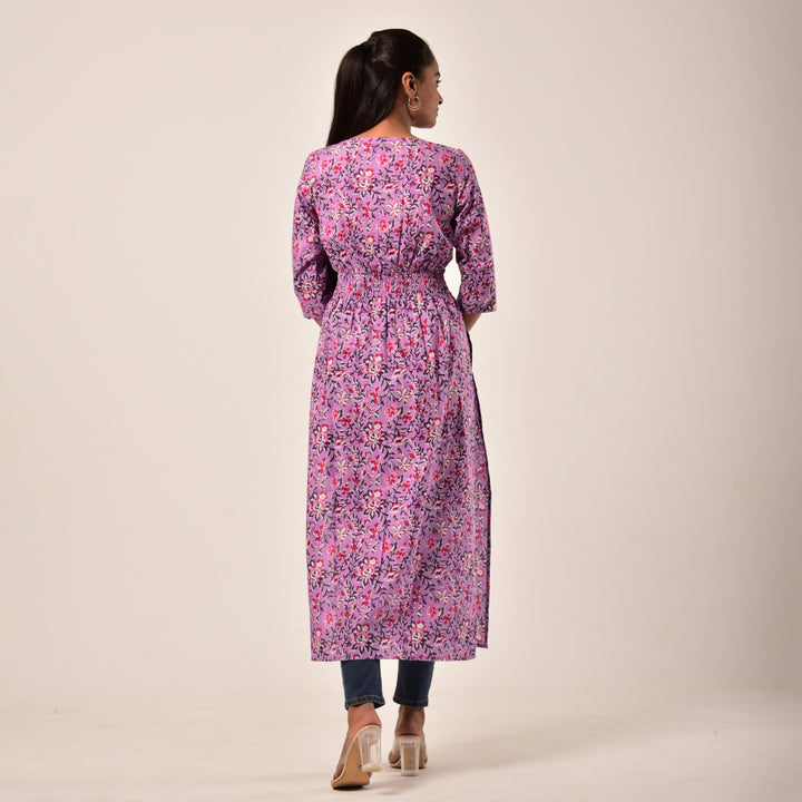 Purple Side and Front Slit Cotton Longline Maxi Top