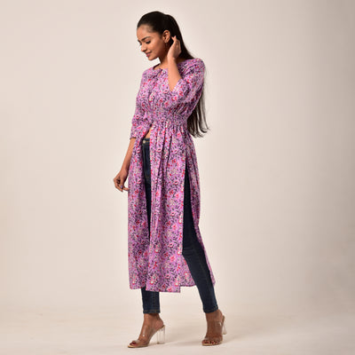 Purple Side and Front Slit Cotton Longline Maxi Top