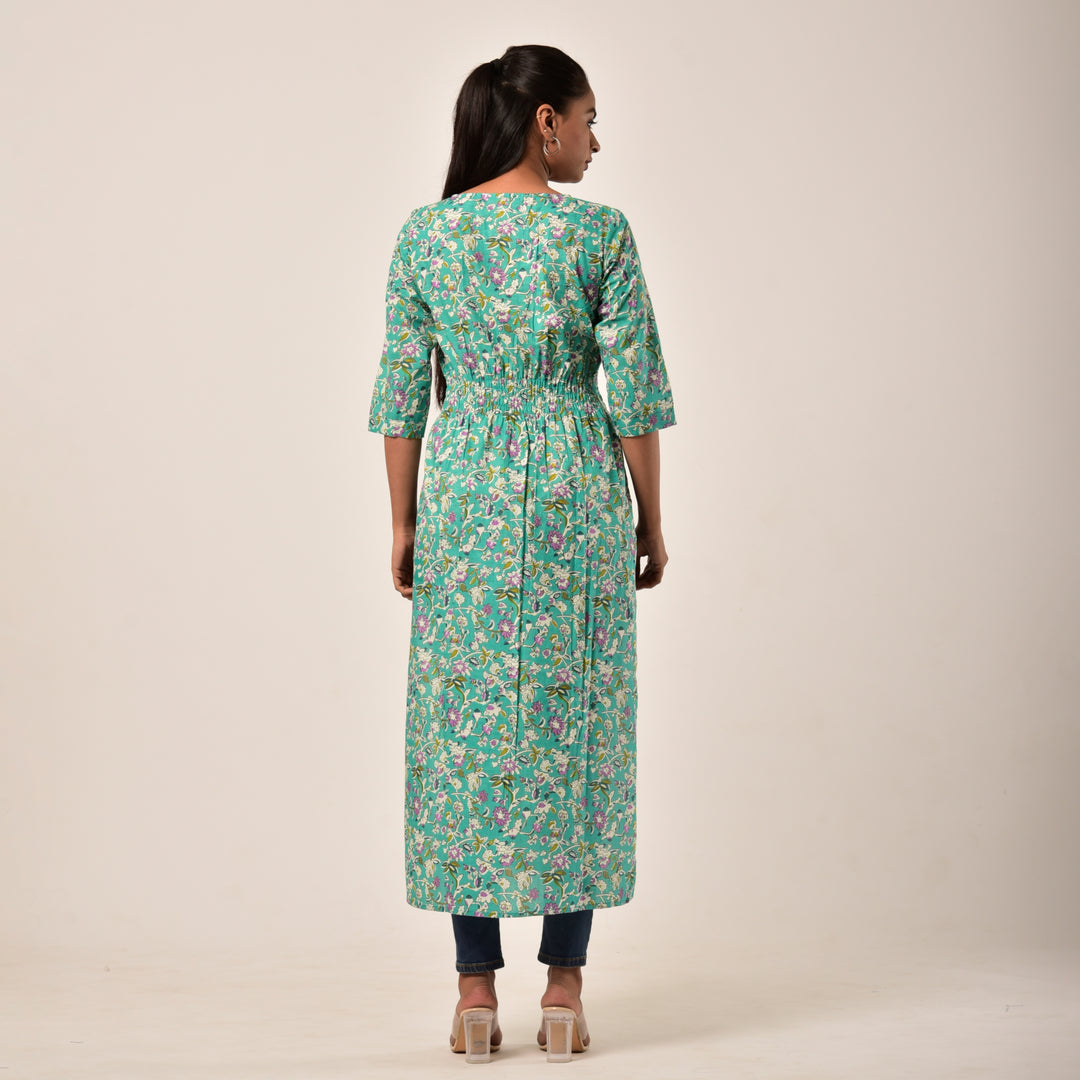 Green Side and Front Slit Cotton Longline Maxi Top