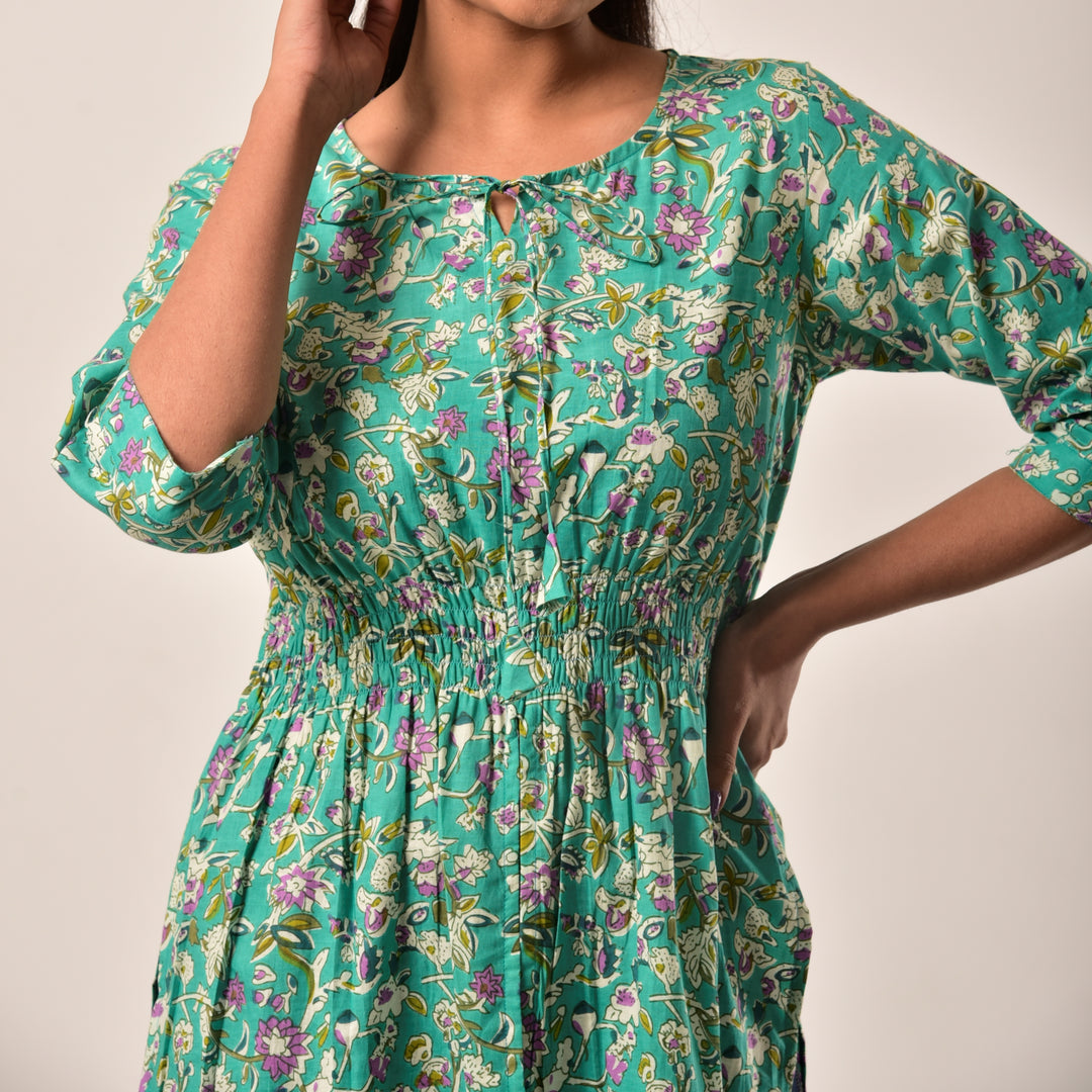 Green Side and Front Slit Cotton Longline Maxi Top