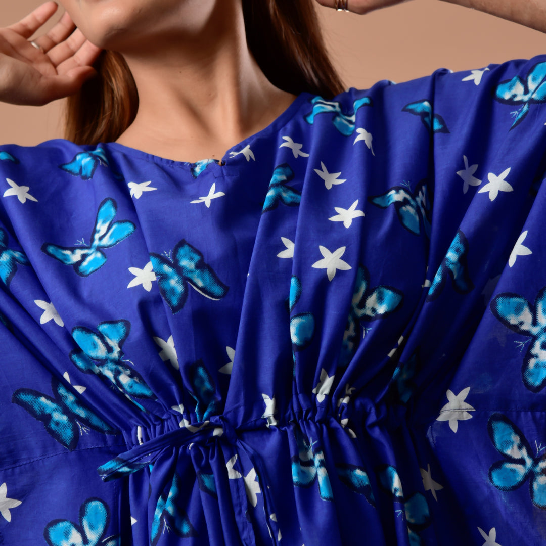 Blue Butterfly Print Long Kaftan