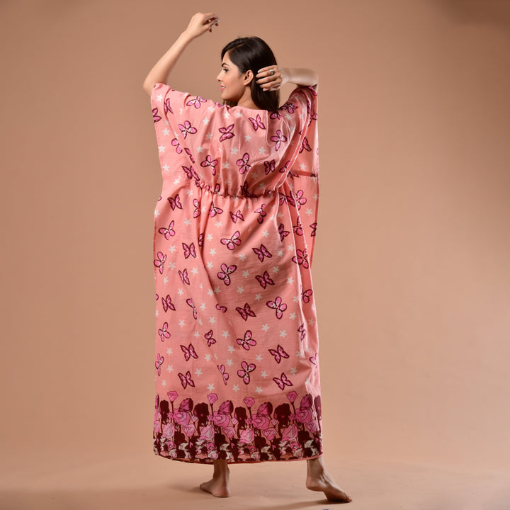Peach Butterfly Long Kaftan