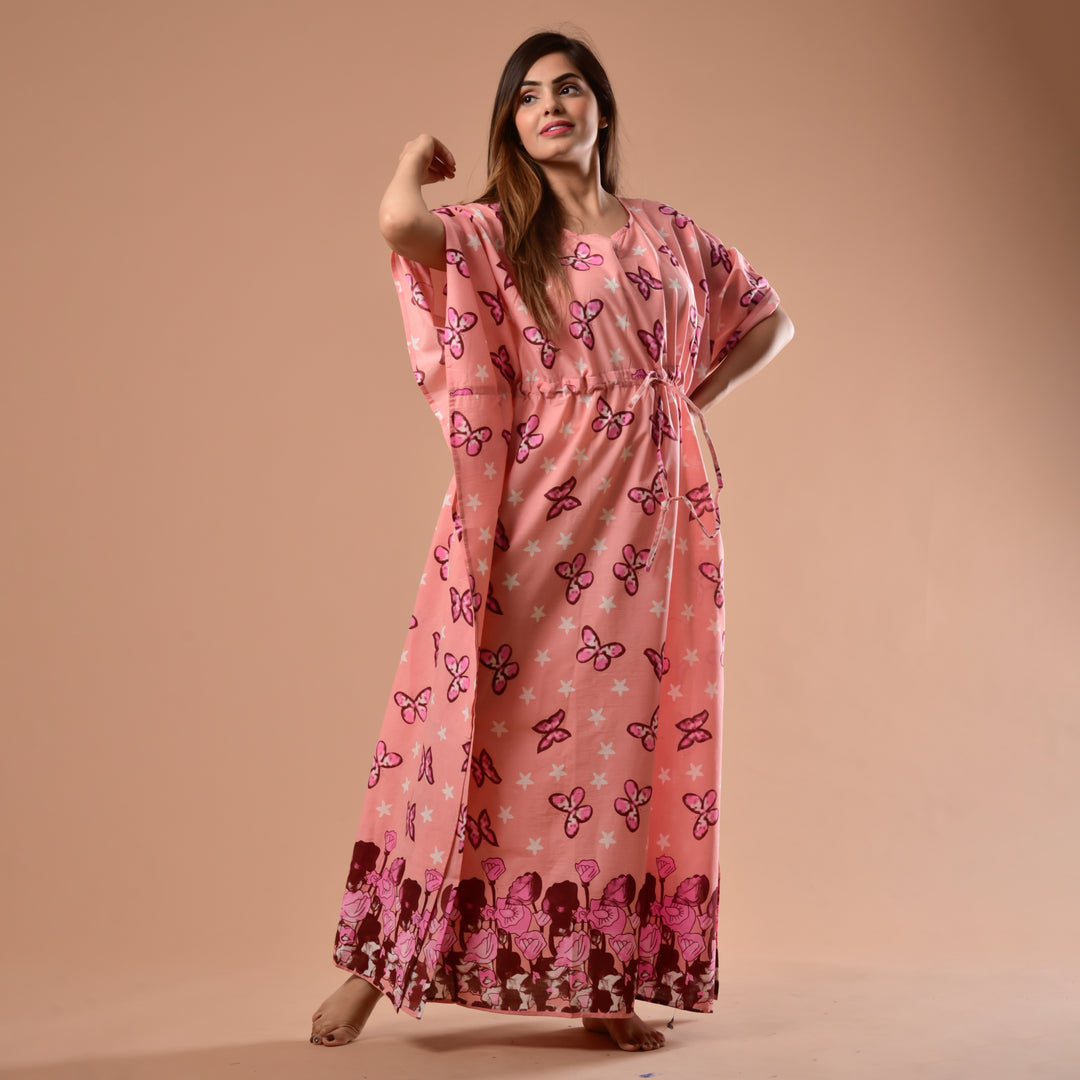 Peach Butterfly Long Kaftan