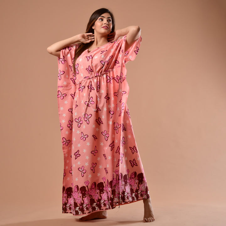 Peach Butterfly Long Kaftan