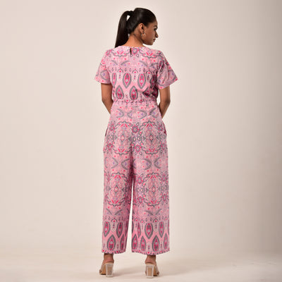 Cotton Pink Handlook Waist Tie Up Jumpsuit