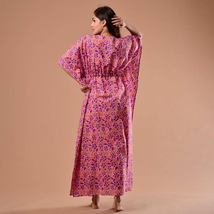 Light Pink Flower Long Kaftan