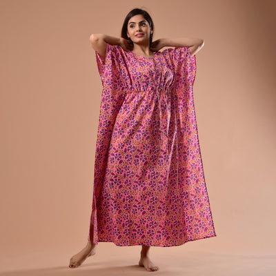 Light Pink Flower Long Kaftan