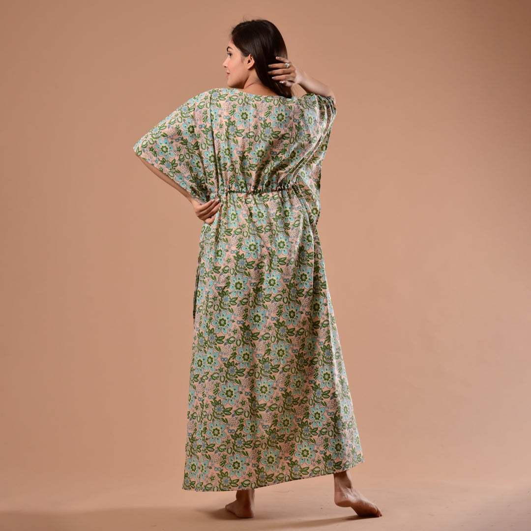 Light Peach Flower Long Kaftan