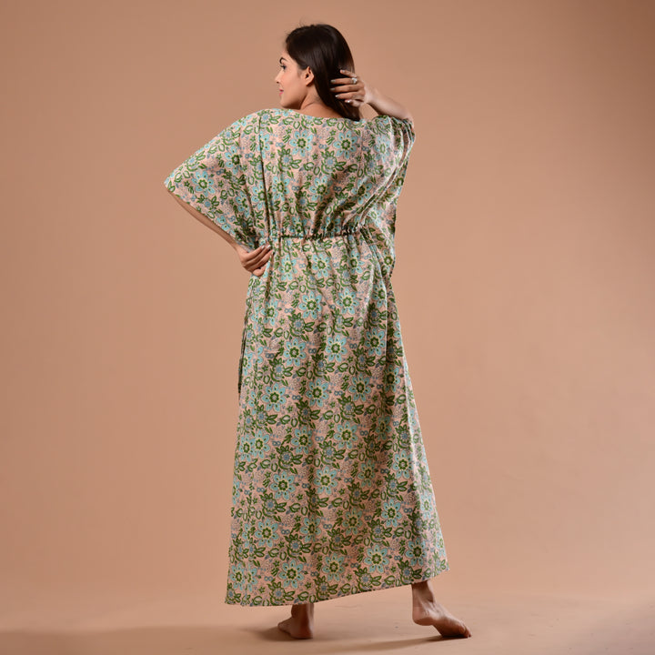 Light Peach Flower Long Kaftan