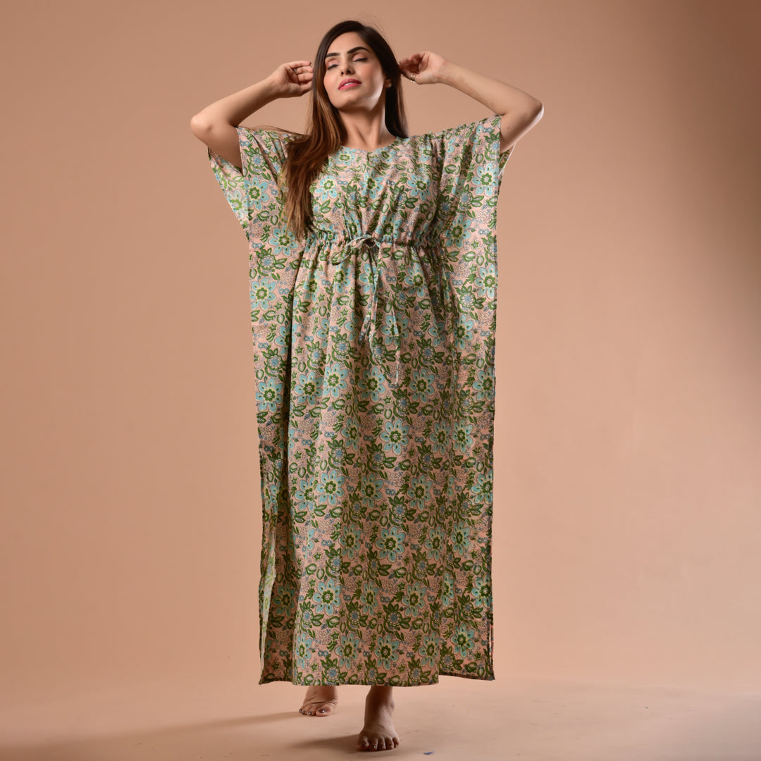 Light Peach Flower Long Kaftan