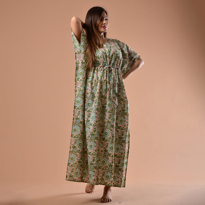 Light Peach Flower Long Kaftan