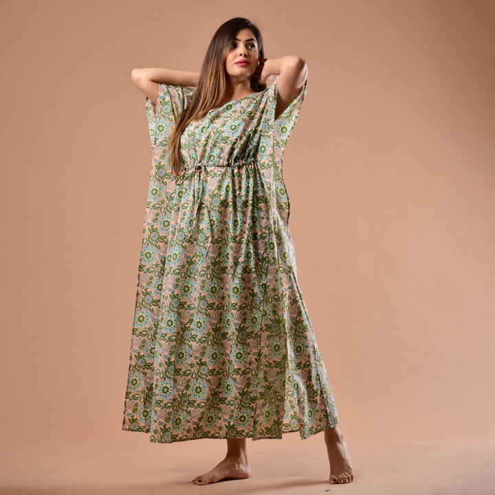 Light Peach Flower Long Kaftan