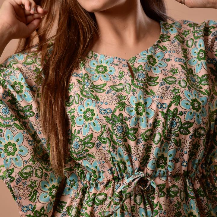 Light Peach Flower Long Kaftan