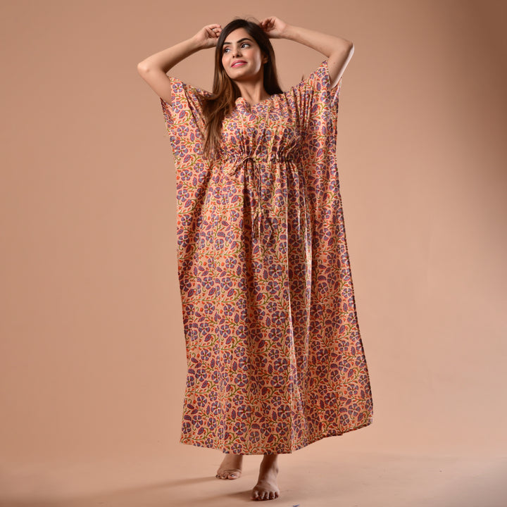 Peach Flower Long Kaftan