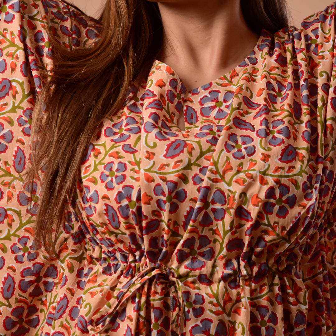 Peach Flower Long Kaftan