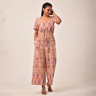 Cotton Peach Handlook Waist Tie Up Jumpsuit