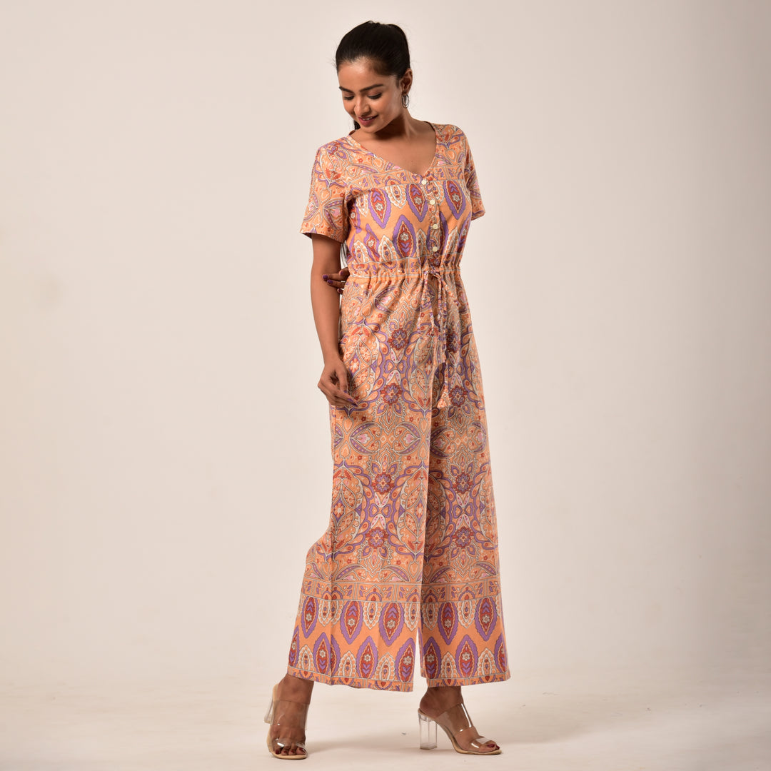 Cotton Peach Handlook Waist Tie Up Jumpsuit