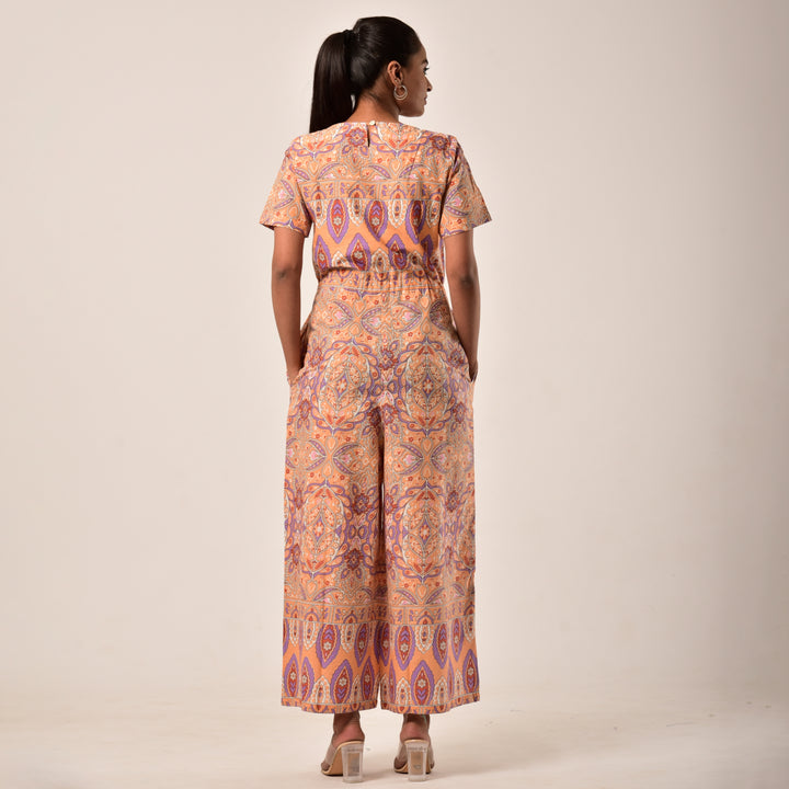 Cotton Peach Handlook Waist Tie Up Jumpsuit