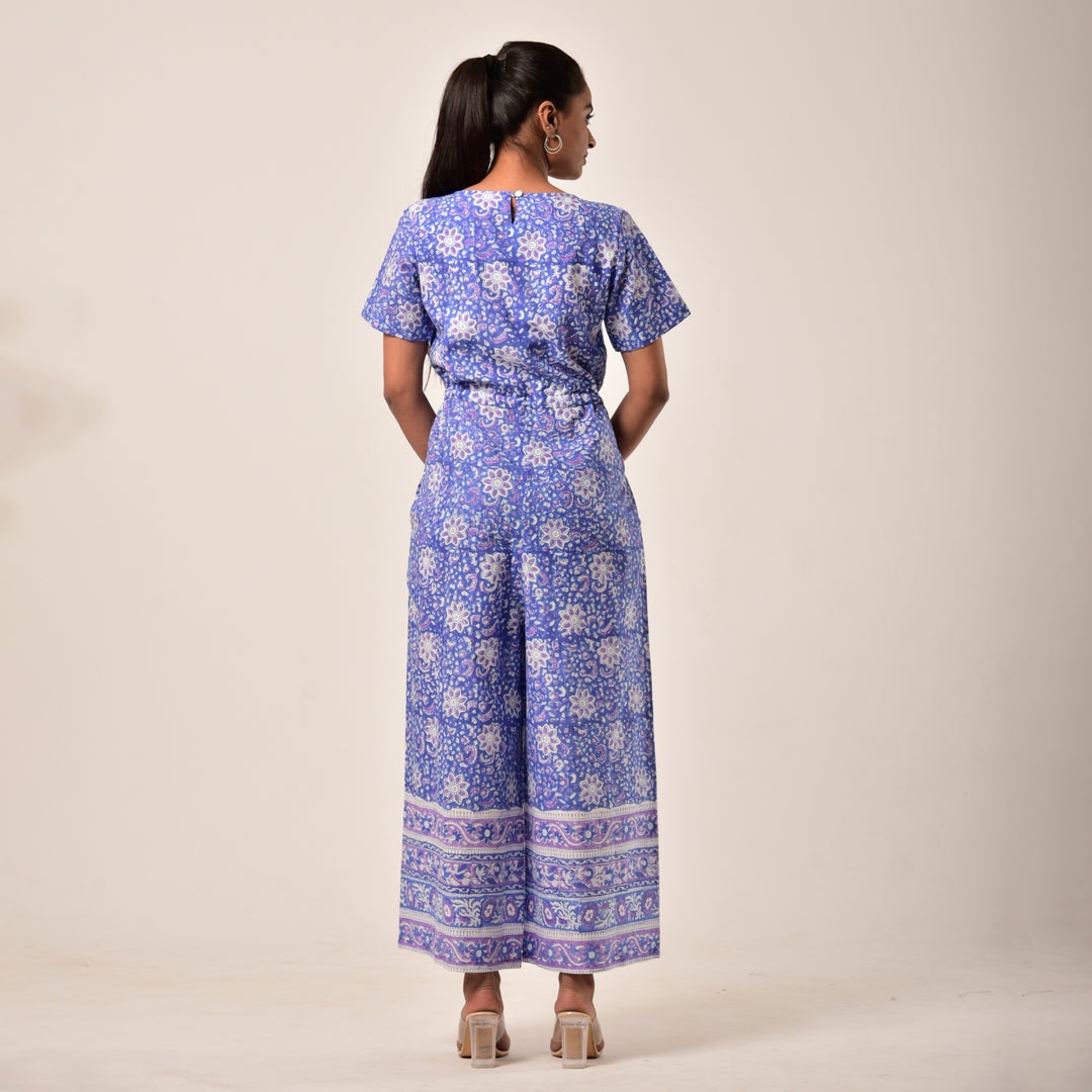 Cotton Hand Block Print Blue Jumpsuit