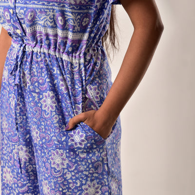 Cotton Hand Block Print Blue Jumpsuit