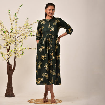 Green Cycle Gold Print 3in1 Dress