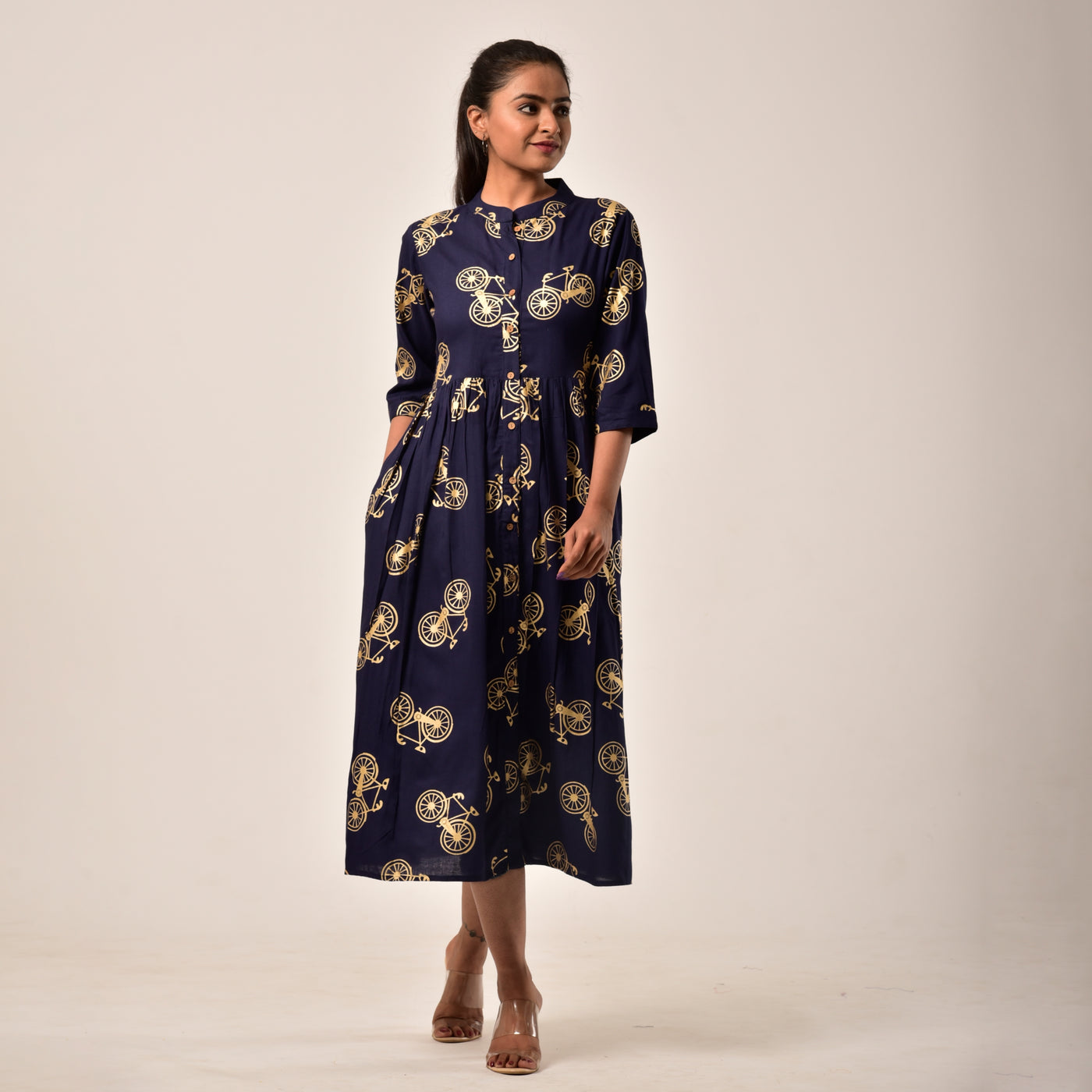 Navy Blue Cycle Gold Print 3in1 Dress