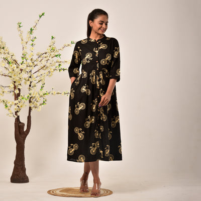 Black Cycle Gold Print 3in1 Dress
