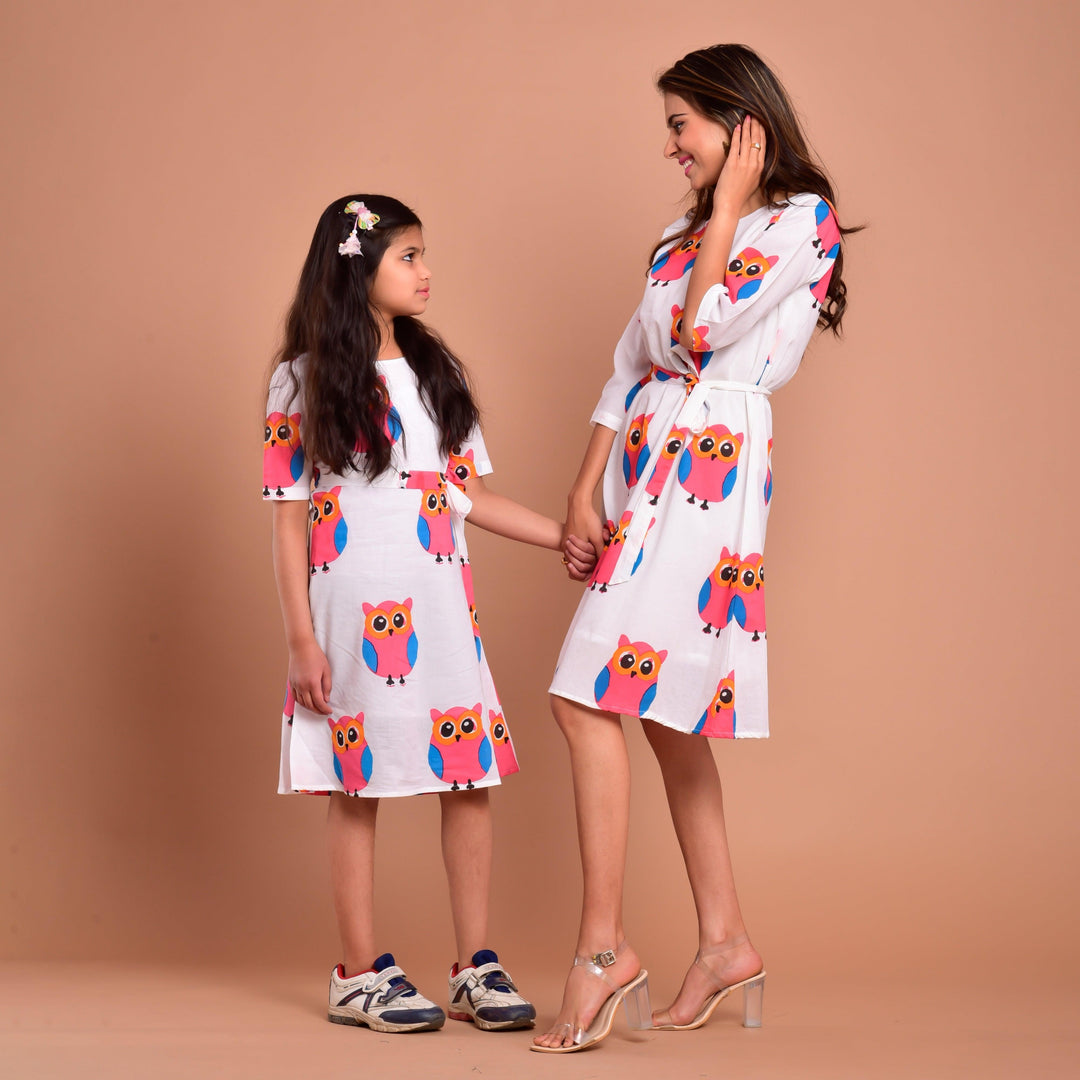 White Owl Mom and Daughter Dress