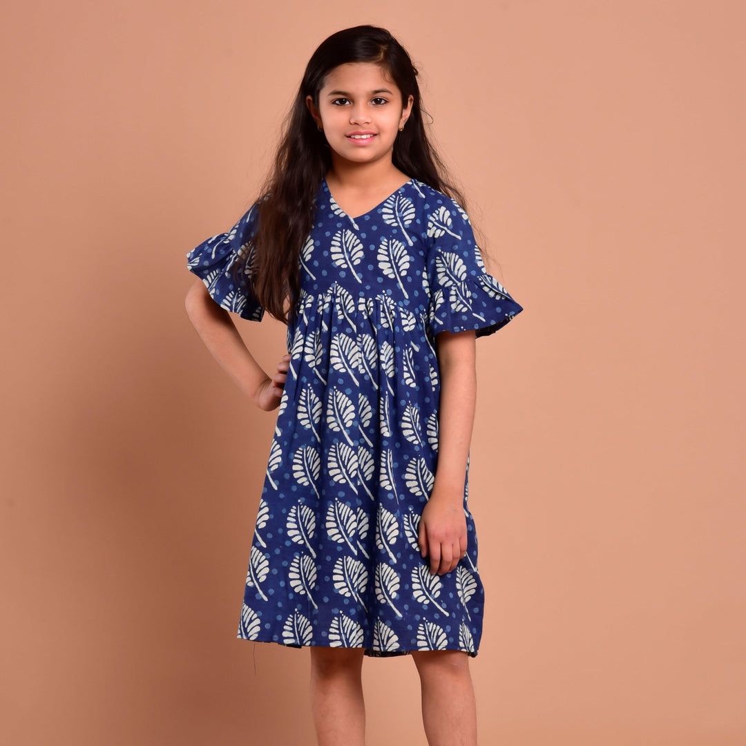 Indigo Block Print Mom and Daughter Dress