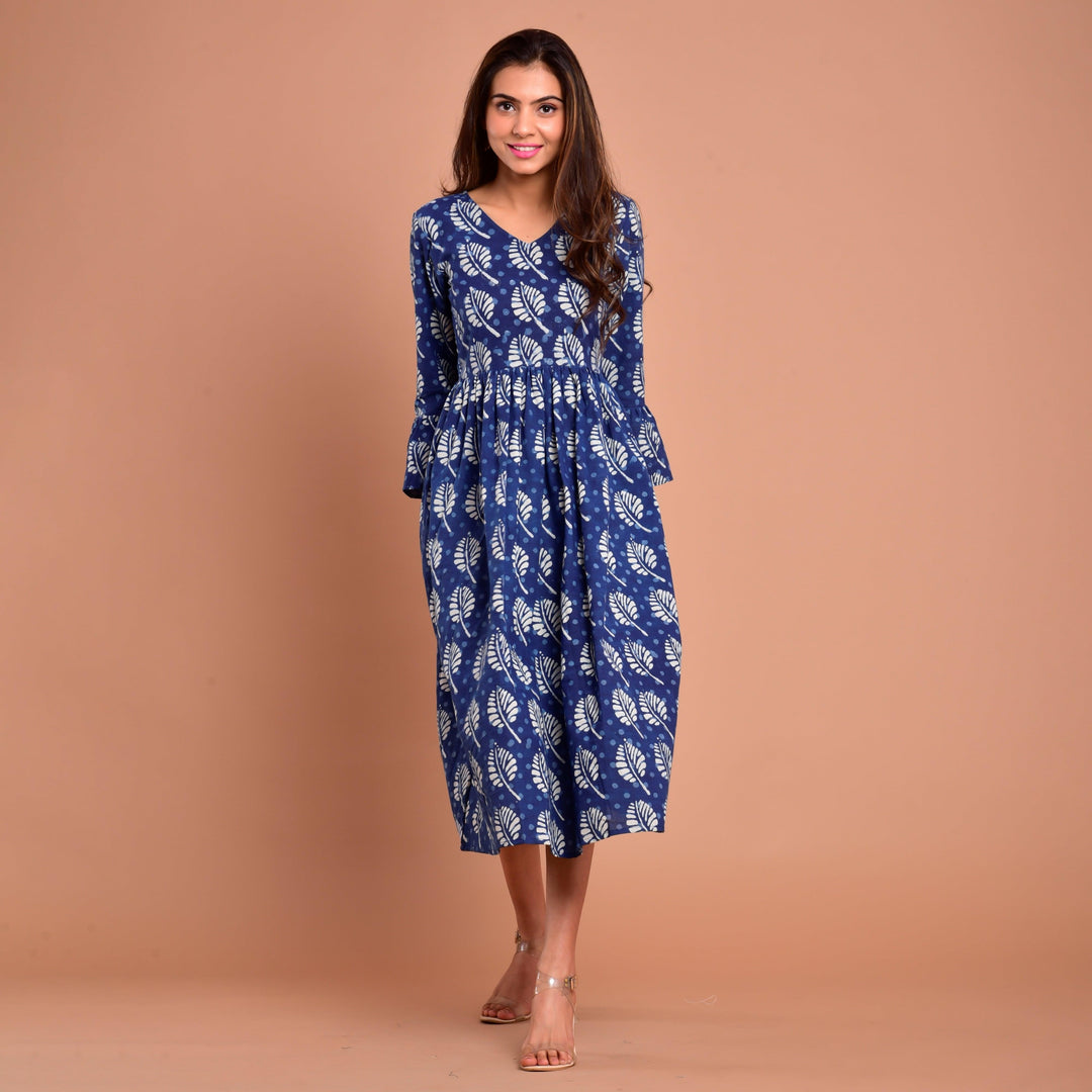 Indigo Block Print Mom and Daughter Dress