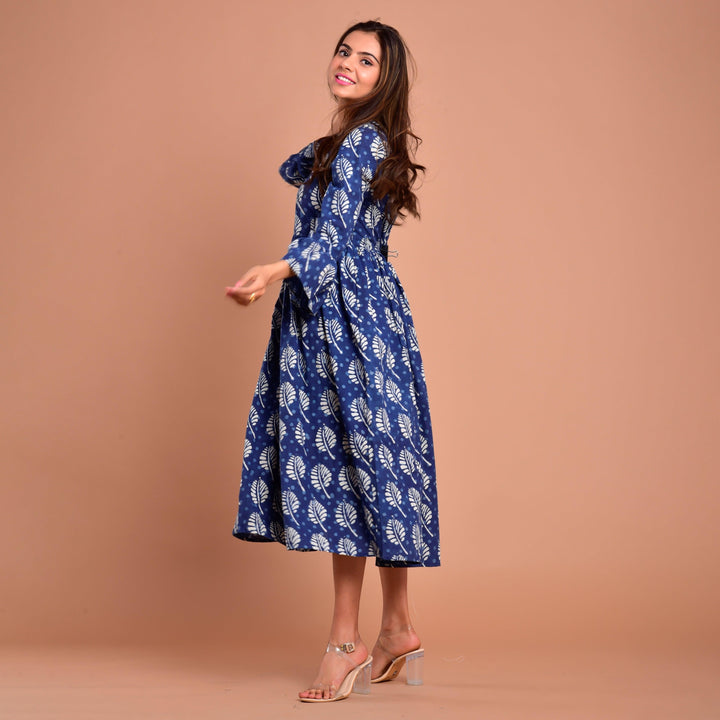 Indigo Block Print Mom and Daughter Dress