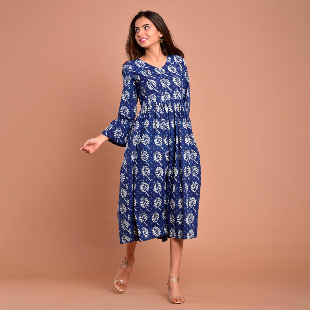Indigo Block Print Mom and Daughter Dress