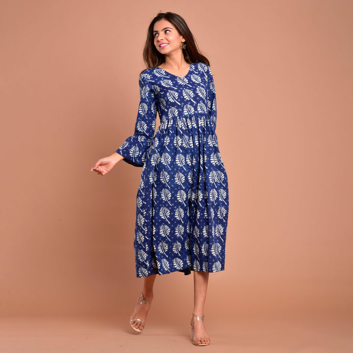 Indigo Block Print Mom and Daughter Dress