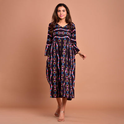 Black Zigzag Mom and Daughter Dress