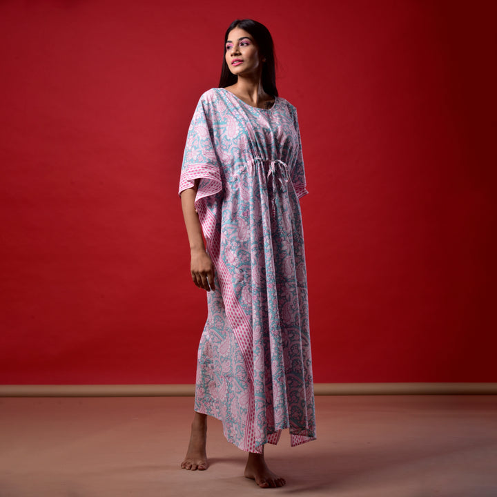 Sea Green Hand Block Print Kaftan