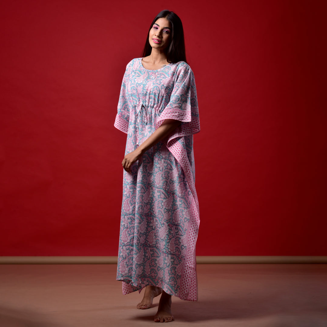 Sea Green Hand Block Print Kaftan