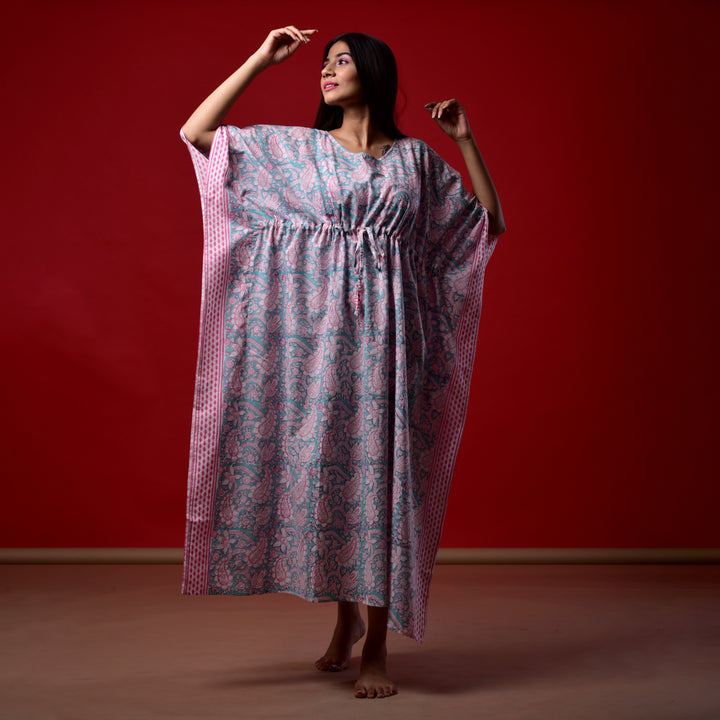 Sea Green Hand Block Print Kaftan
