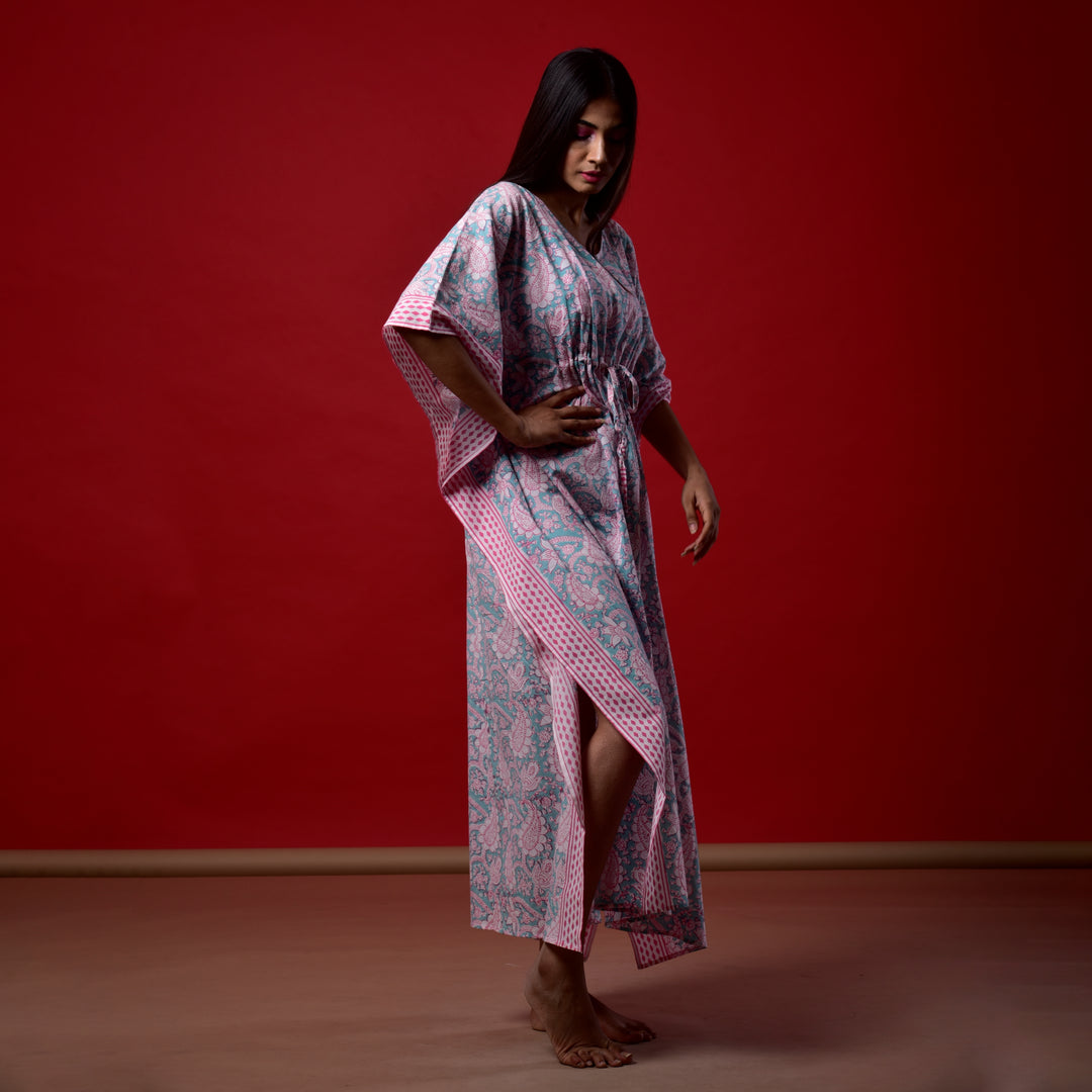 Sea Green Hand Block Print Kaftan