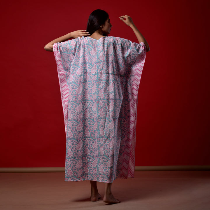 Sea Green Hand Block Print Kaftan