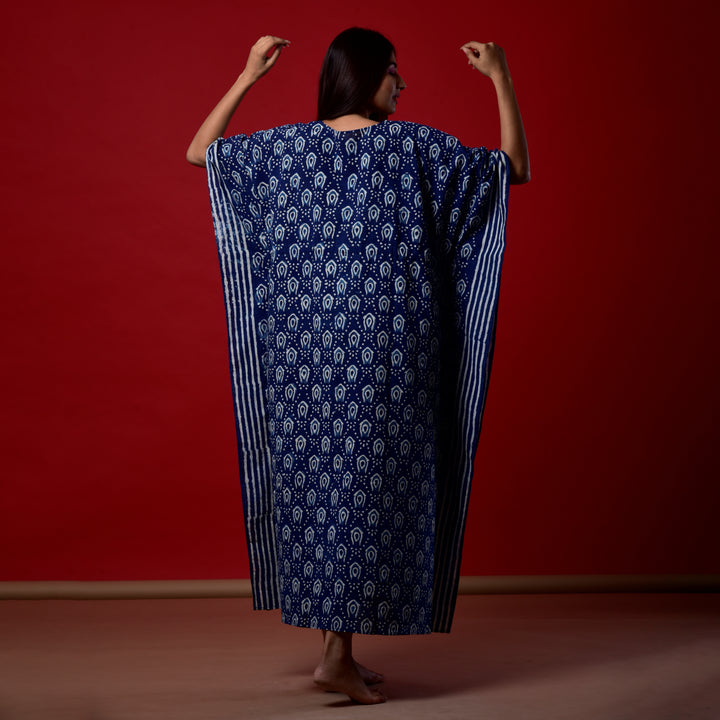 Indigo Fish Hand Block Print Kaftan