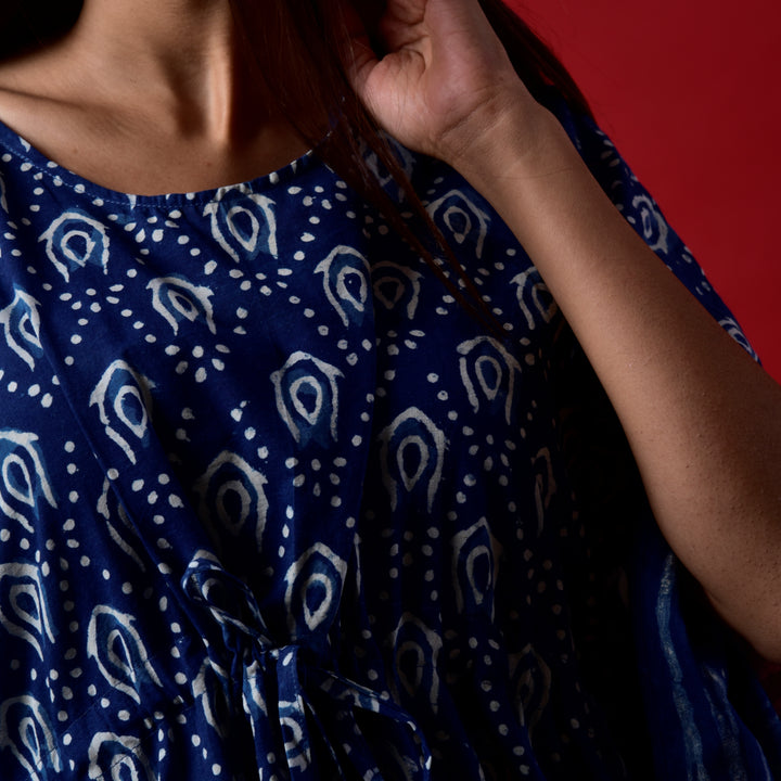 Indigo Fish Hand Block Print Kaftan