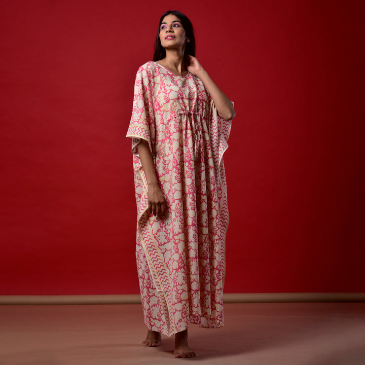 Coral Hand Block Print Kaftan