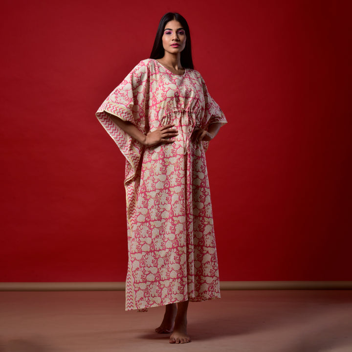 Coral Hand Block Print Kaftan