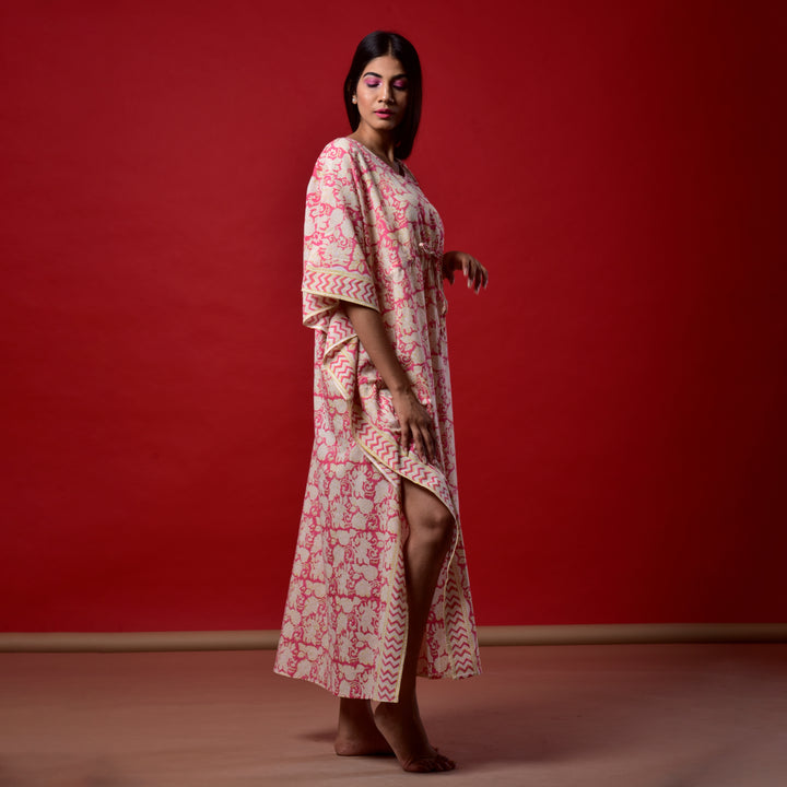 Coral Hand Block Print Kaftan
