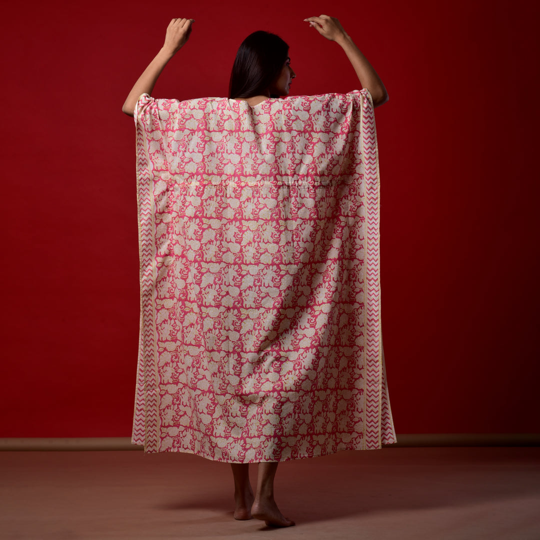 Coral Hand Block Print Kaftan