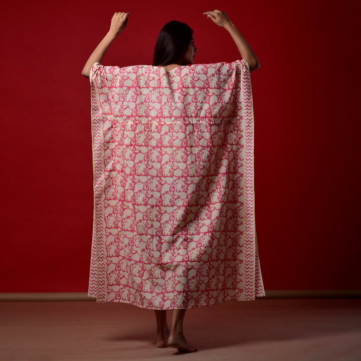 Coral Hand Block Print Kaftan