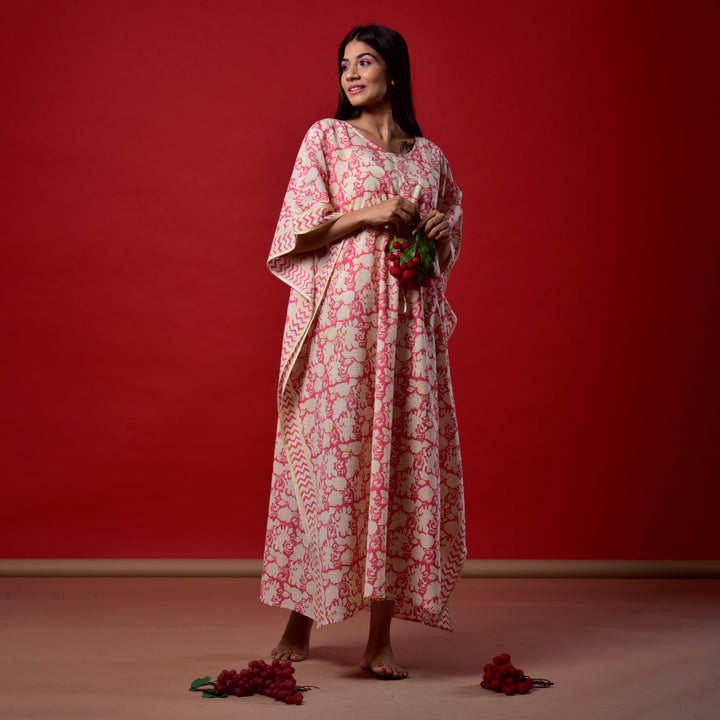 Coral Hand Block Print Kaftan